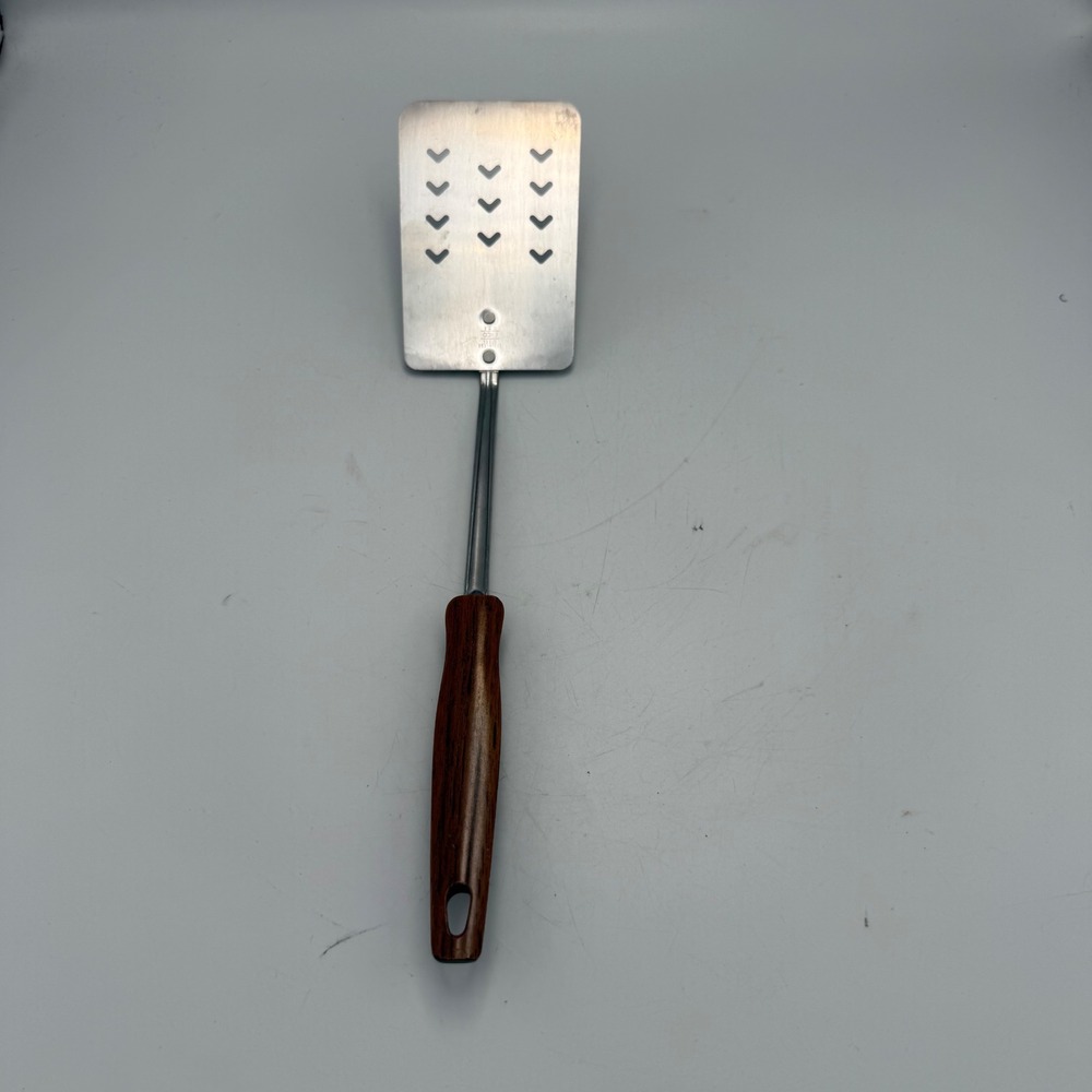Vintage EKCO Stainless Steel Spatula Turner Faux Wood Handle USA Made Chevron